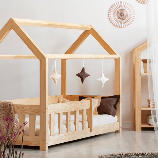 Cama de cabana 90x200 com base de ripas Mila Bois Cama de cabana 90x200 com base de ripas Mila Bois
