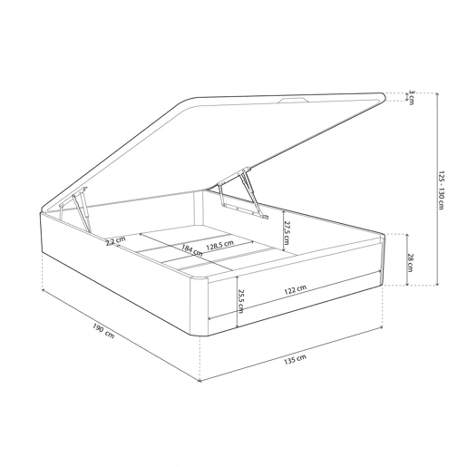 Sommier rebatível de luxo 3D Branco - Grafite 135x190 cm
