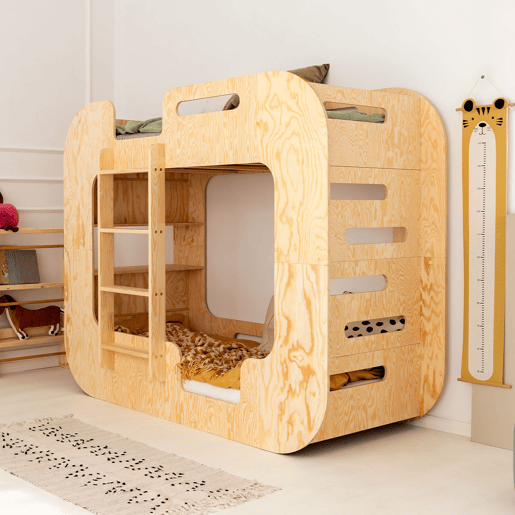 Beliche 90x200 escada à esquerda inclusa base Nadège Bois
