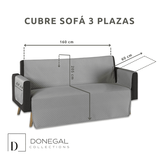 Capa protetora acolchoada para sofá de 3 lugares cinza claro Donegal Collections