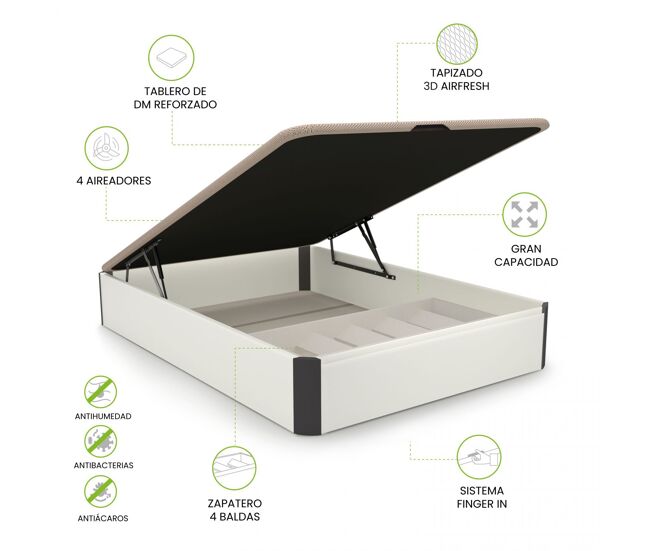 Canapé con zapatero 135x190 cm en blanco y grafito luxury plus 3d blanco - grafito 135x190 cm