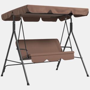 Outsunny Baloiço de Jardim de 3 Lugares com Almofada Toldo Ajustável e Estrutura de Aço para Balcão Terraço Patio Carga Máx. 200 kg 172x110x153 cm Marróm