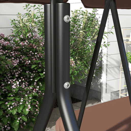 Outsunny Baloiço de Jardim de 3 Lugares com Almofada Toldo Ajustável e Estrutura de Aço para Balcão Terraço Patio Carga Máx. 200 kg 172x110x153 cm Marróm