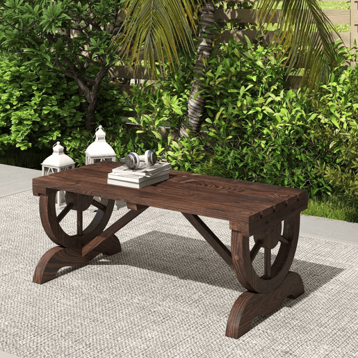 Outsunny Banco de Jardim de 2 Lugares Banco de Madeira com Rodas Decorativas Estilo Rústico Capacidade 250 kg para Pátio Terraço Varanda 98x50x39,5 cm Castanho Rústico