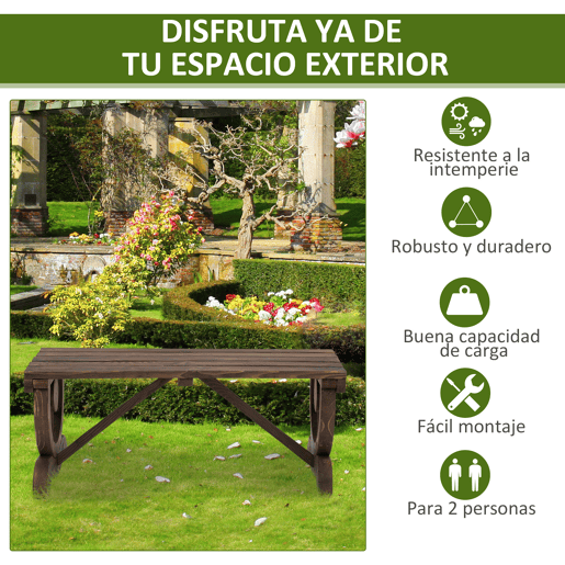Outsunny Banco de Jardim de 2 Lugares Banco de Madeira com Rodas Decorativas Estilo Rústico Capacidade 250 kg para Pátio Terraço Varanda 98x50x39,5 cm Castanho Rústico