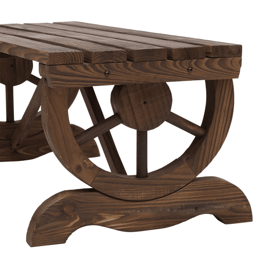 Outsunny Banco de Jardim de 2 Lugares Banco de Madeira com Rodas Decorativas Estilo Rústico Capacidade 250 kg para Pátio Terraço Varanda 98x50x39,5 cm Castanho Rústico