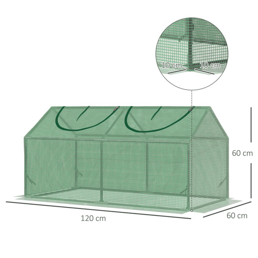 Outsunny Estufa 119x60x60cm Estufa de Jardim com 2 Janelas Enroláveis para Cultivo de Plantas Verduras Flores Verde Translúcido