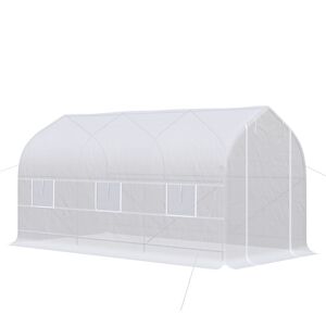 Outsunny Estufa Tipo Túnel 400x200x200cm Estufa de Jardim com 6 Janelas Transpiráveis e Portas Enrolável com Zíper para Cultivo de Plantas e Verduras Branco