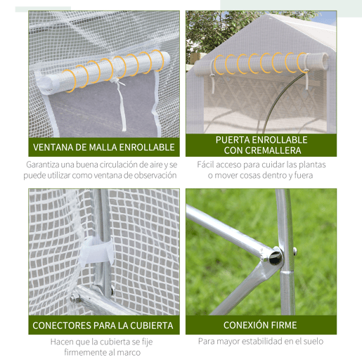 Outsunny Estufa Tipo Túnel 400x200x200cm Estufa de Jardim com 6 Janelas Transpiráveis e Portas Enrolável com Zíper para Cultivo de Plantas e Verduras Branco