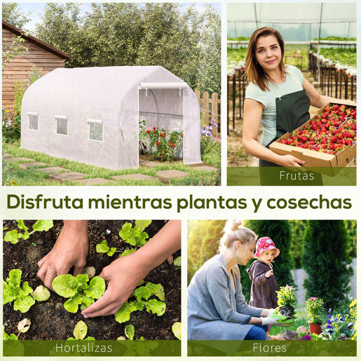 Outsunny Estufa Tipo Túnel 400x200x200cm Estufa de Jardim com 6 Janelas Transpiráveis e Portas Enrolável com Zíper para Cultivo de Plantas e Verduras Branco
