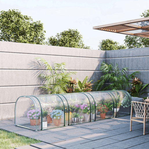 Outsunny Estufa 395x100x80 cm para Jardim Varanda Estufa Pequena para Cultivo de Plantas com 4 Janelas Estrutura de Aço e PVC Transparente e Verde
