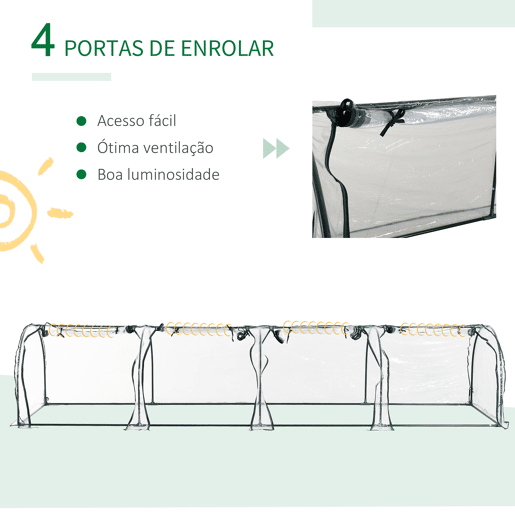 Outsunny Estufa 395x100x80 cm para Jardim Varanda Estufa Pequena para Cultivo de Plantas com 4 Janelas Estrutura de Aço e PVC Transparente e Verde