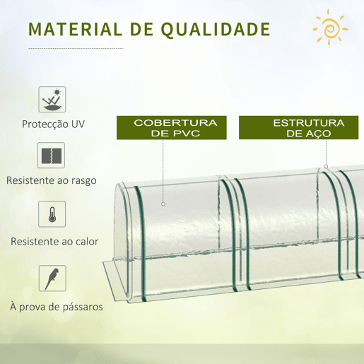 Outsunny Estufa 395x100x80 cm para Jardim Varanda Estufa Pequena para Cultivo de Plantas com 4 Janelas Estrutura de Aço e PVC Transparente e Verde