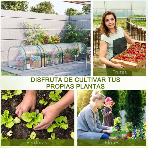 Outsunny Estufa 395x100x80 cm para Jardim Varanda Estufa Pequena para Cultivo de Plantas com 4 Janelas Estrutura de Aço e PVC Transparente e Verde