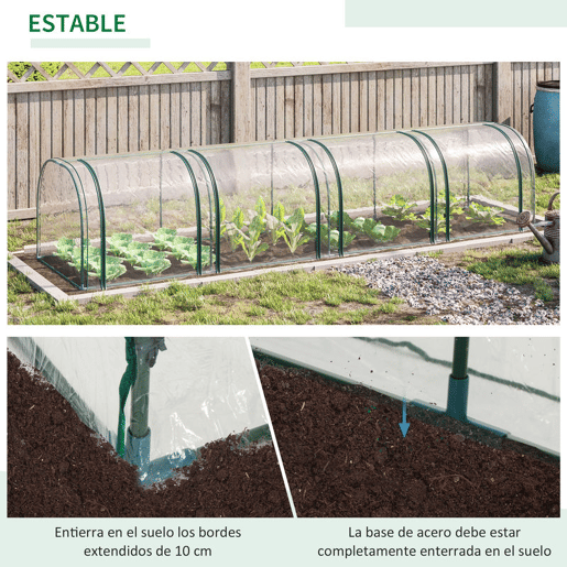 Outsunny Estufa 395x100x80 cm para Jardim Varanda Estufa Pequena para Cultivo de Plantas com 4 Janelas Estrutura de Aço e PVC Transparente e Verde