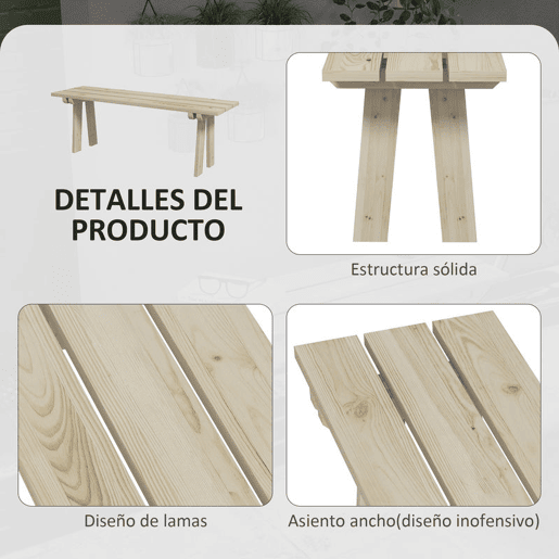 Outsunny Banco de Madeira Banco de Jardim de 2 Lugares Capacidade 220 kg Banco de Exterior para Pátio Terraço Piscina 130x38x45 cm Natural