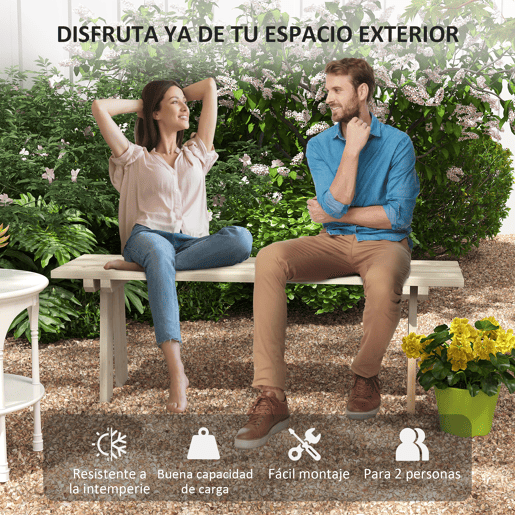 Outsunny Banco de Madeira Banco de Jardim de 2 Lugares Capacidade 220 kg Banco de Exterior para Pátio Terraço Piscina 130x38x45 cm Natural