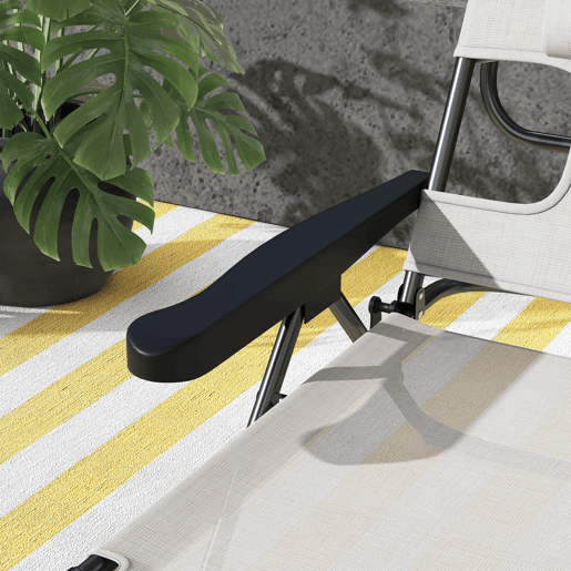 Outsunny Espreguiçadeira Dobrável, Jardim Exterior com Encosto Ajustável em 4 Posições, Orifício de Leitura, Apoio de Cabeça e Braços, 120 kg, para Terraço, Piscina, 145x72x89 cm, Creme