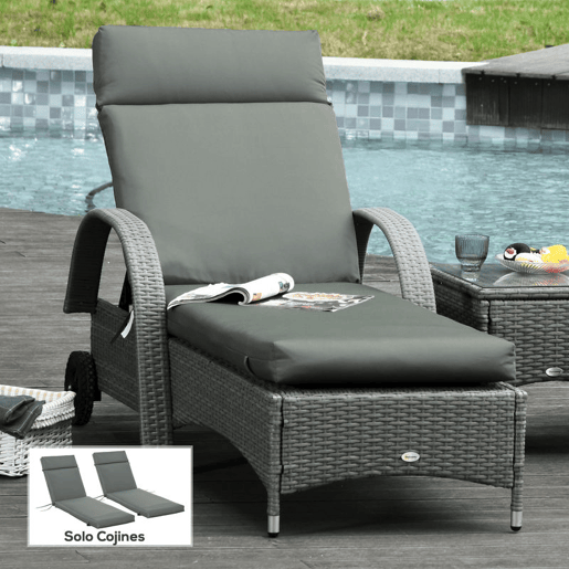 Outsunny Conjunto de 2 Almofadas para Espreguiçadeira 196x55x8 cm Almofada para Espreguiçadeira Acolchoada para Jardim Terraço Pátio Cinza