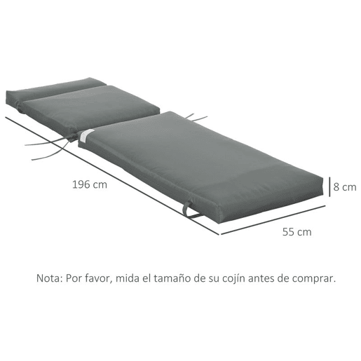 Outsunny Conjunto de 2 Almofadas para Espreguiçadeira 196x55x8 cm Almofada para Espreguiçadeira Acolchoada para Jardim Terraço Pátio Cinza