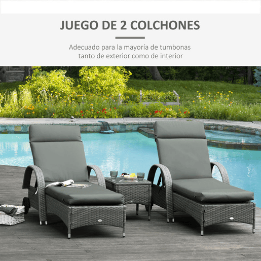 Outsunny Conjunto de 2 Almofadas para Espreguiçadeira 196x55x8 cm Almofada para Espreguiçadeira Acolchoada para Jardim Terraço Pátio Cinza
