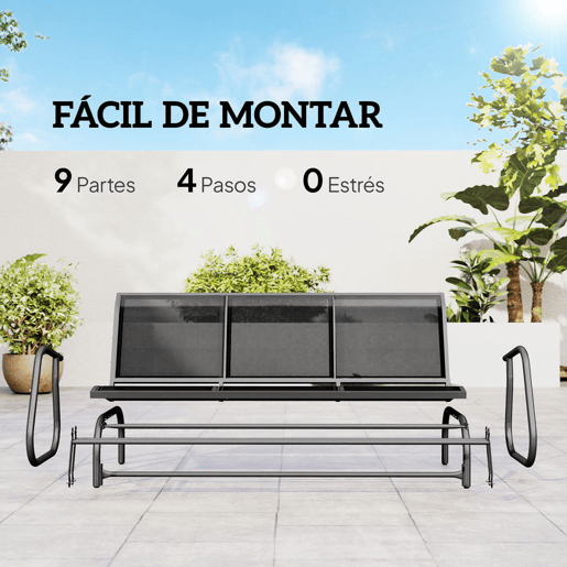 Outsunny Banco de Balanço para Jardim de 3 Lugares Banco de Baloiço para Exterior com Apoios de Braços Capacidade 300 kg para Terraço Varanda Pátio 151x75x85 cm Preto