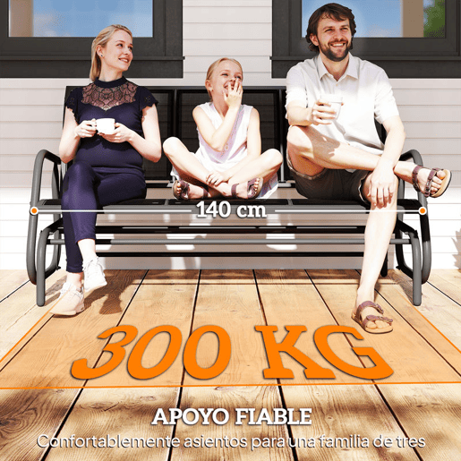 Outsunny Banco de Balanço para Jardim de 3 Lugares Banco de Baloiço para Exterior com Apoios de Braços Capacidade 300 kg para Terraço Varanda Pátio 151x75x85 cm Preto