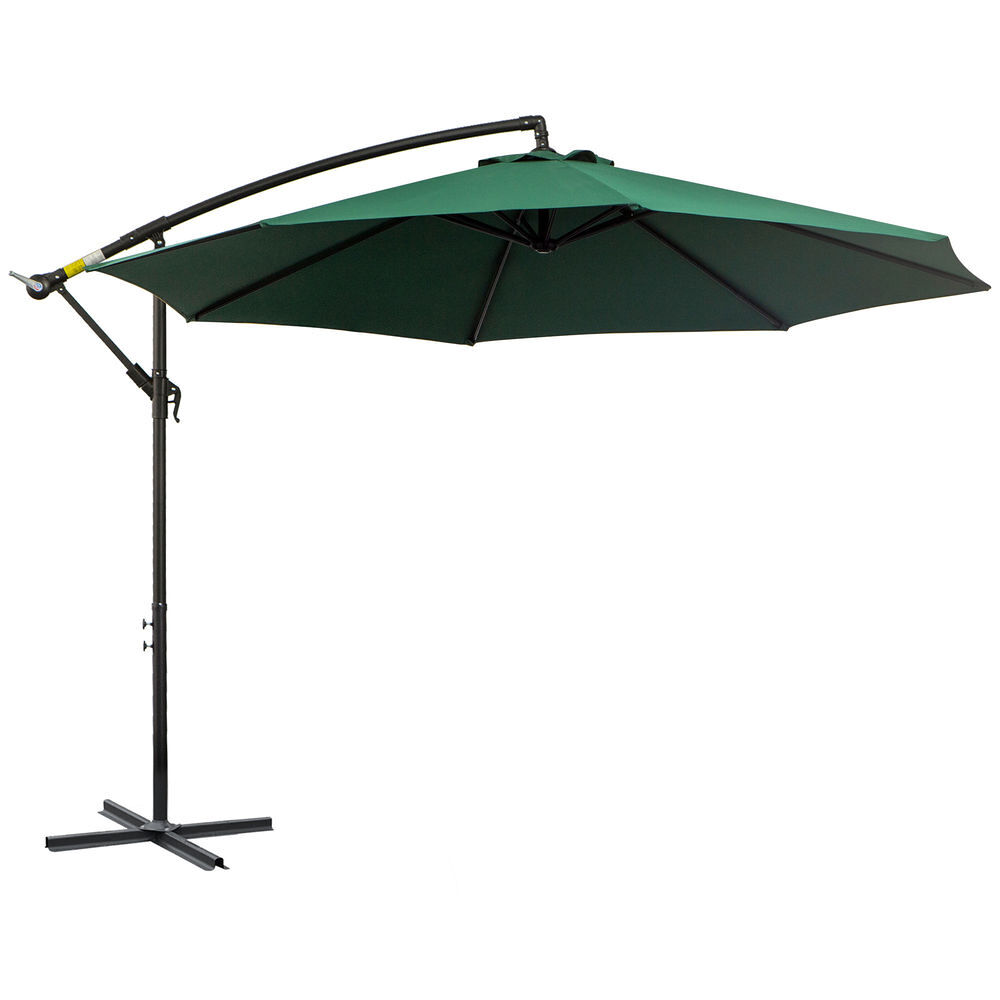 Outsunny parasol excéntrico ø 295 cm sombrilla de jardín con ángulo ajustable en 3 posiciones base cruzada y manivela tela poliéster 180 g/m² sombrilla para terraza patio verde