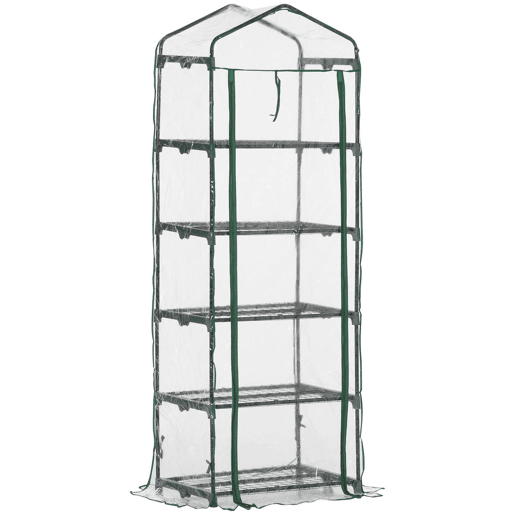 Outsunny Estufa de Jardim Vertical 69x49x193cm com 5 Prateleiras Estufa para Plantas e Cultivos com Cobertura Transparente e Verde de PVC e Aço Preto