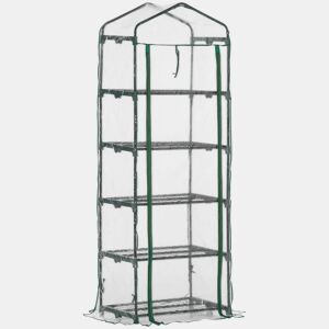 Outsunny Estufa de Jardim Vertical 69x49x193cm com 5 Prateleiras Estufa para Plantas e Cultivos com Cobertura Transparente e Verde de PVC e Aço Preto