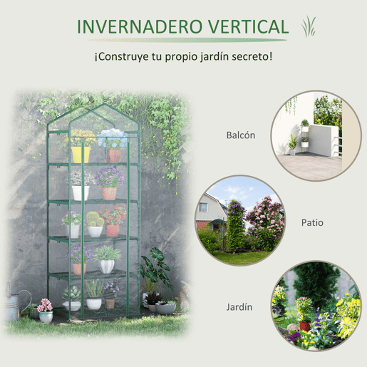 Outsunny Estufa de Jardim Vertical 69x49x193cm com 5 Prateleiras Estufa para Plantas e Cultivos com Cobertura Transparente e Verde de PVC e Aço Preto