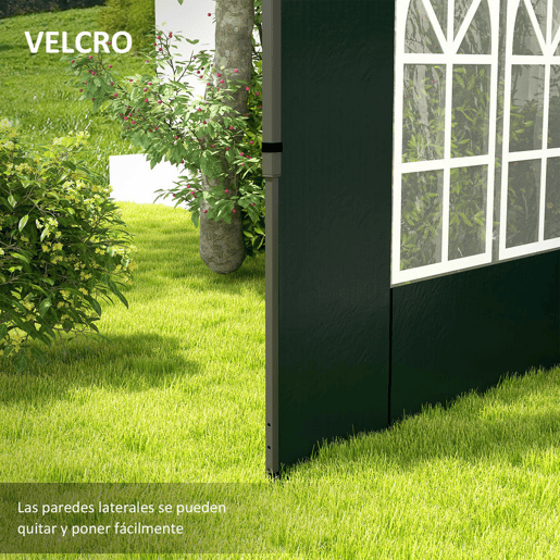 Outsunny Conjunto de 2 Paredes Laterais para Tendas de 3x3m e 3x6m Paredes Laterais para Tendas com Janelas Transparentes 293x193cm Verde Escuro