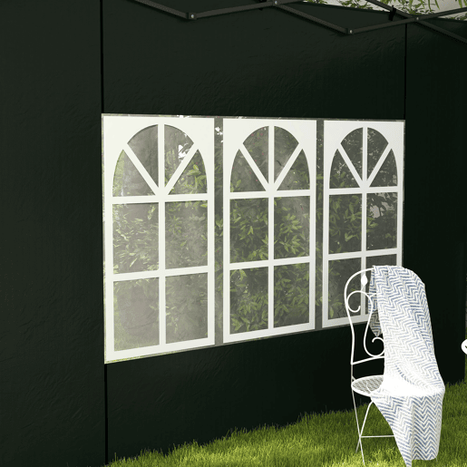 Outsunny Conjunto de 2 Paredes Laterais para Tendas de 3x3m e 3x6m Paredes Laterais para Tendas com Janelas Transparentes 293x193cm Verde Escuro
