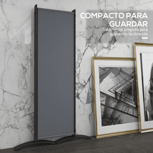 Outsunny Biombo Separador de Ambientes de 4 Painéis Biombo Dobrável 221x172 cm com Pés Largos Biombo Exterior para Terraço Pátio Jardim Cinza Escuro