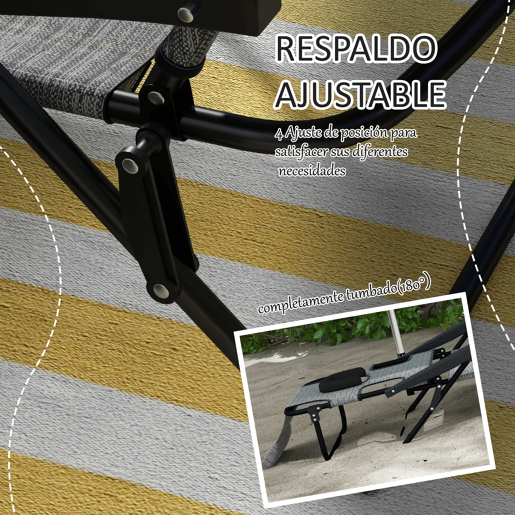 Outsunny Espreguiçadeira Dobrável para Jardim com Encosto Ajustável em 4 Posições, Orifício de Leitura, Apoio para Cabeça e Braços, Suporta 120 kg, para Terraço e Piscina, 145x72x89 cm, Cinzento