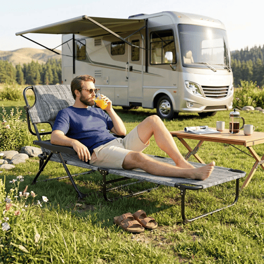 Outsunny Espreguiçadeira Dobrável para Jardim com Encosto Ajustável em 4 Posições, Orifício de Leitura, Apoio para Cabeça e Braços, Suporta 120 kg, para Terraço e Piscina, 145x72x89 cm, Cinzento