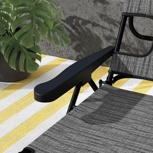 Outsunny Espreguiçadeira Dobrável para Jardim com Encosto Ajustável em 4 Posições, Orifício de Leitura, Apoio para Cabeça e Braços, Suporta 120 kg, para Terraço e Piscina, 145x72x89 cm, Cinzento