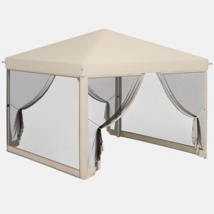 Outsunny Tenda Dobrável 3x3 para Exterior Tenda Portátil de Jardim com Mosquiteiras Bolsa de Transporte Estrutura de Aço e Tecido Oxford Resistente para Festas Campismo Bege