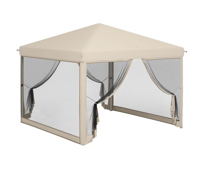 Outsunny carpa plegable 3x3 para exterior cenador de jardín portátil con mosquiteras bolsa de transporte marco de acero y tela oxford resistente para fiestas camping beige