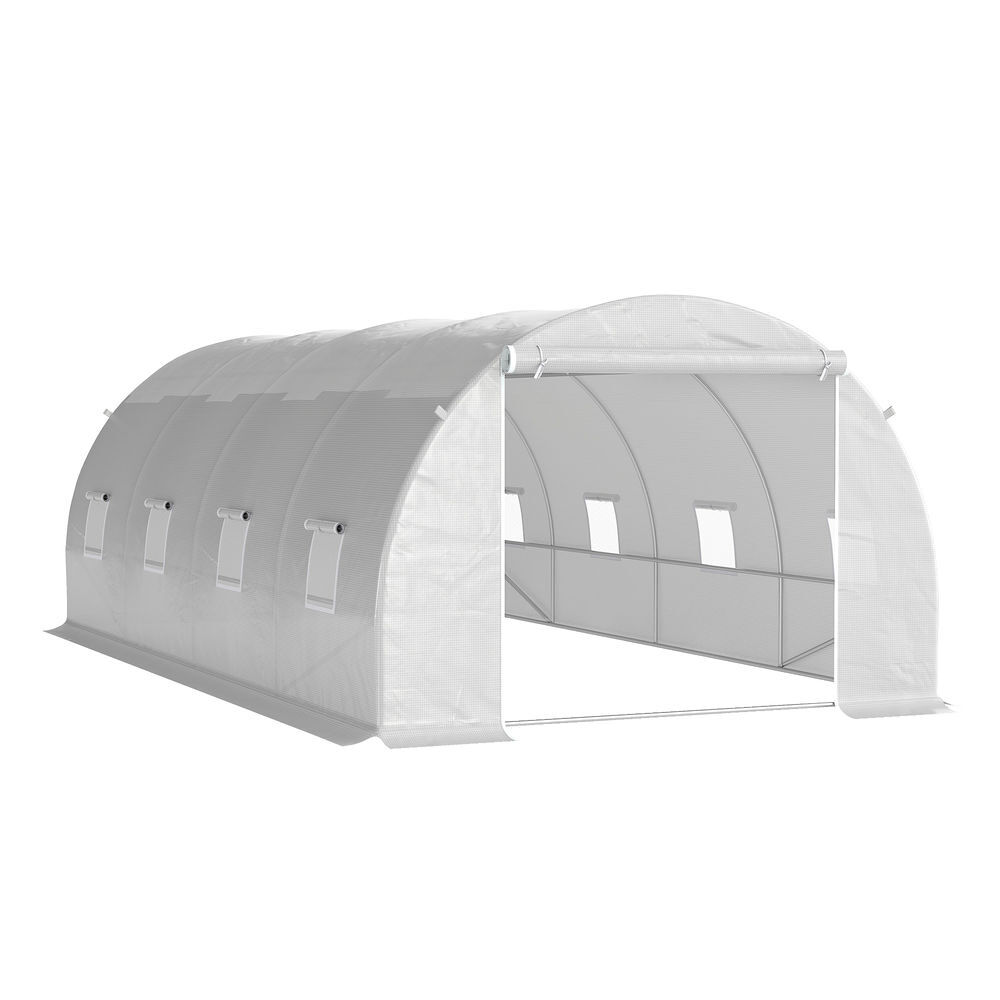 Outsunny invernadero de túnel 6x3x2 m invernadero de exterior con 8 ventanas puerta enrollable con cremallera cubierta de pe 140 g/m² y estructura acero galvanizado para cultivo plantas jardín blanco