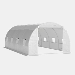 Outsunny Estufa de Túnel 6x3x2 m para Terraço com 8 Janelas, Porta com Fecho de Correr, Cobertura de Polietileno 140 gm² e Estrutura de Aço para Cultivo de Plantas e Legumes no Jardim - Branco