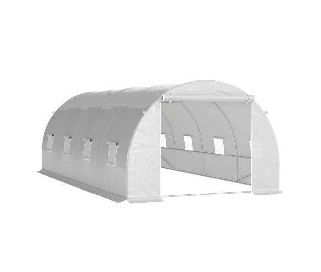 Outsunny invernadero de túnel 6x3x2 m invernadero de exterior con 8 ventanas puerta enrollable con cremallera cubierta de pe 140 g/m² y estructura acero galvanizado para cultivo plantas jardín blanco