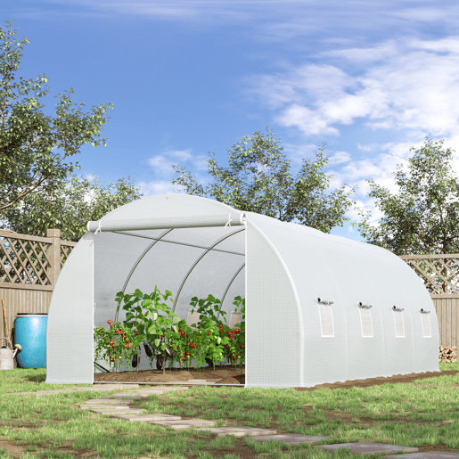 Outsunny Estufa de Túnel 6x3x2 m para Terraço com 8 Janelas, Porta com Fecho de Correr, Cobertura de Polietileno 140 gm² e Estrutura de Aço para Cultivo de Plantas e Legumes no Jardim - Branco Outsunny Estufa de Túnel 6x3x2 m para Terraço com 8 Janelas, Porta com Fecho de Correr, Cobertura de Polietileno 140 gm² e Estrutura de Aço para Cultivo de Plantas e Legumes no Jardim - Branco