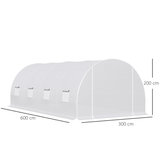 Outsunny Estufa de Túnel 6x3x2 m para Terraço com 8 Janelas, Porta com Fecho de Correr, Cobertura de Polietileno 140 gm² e Estrutura de Aço para Cultivo de Plantas e Legumes no Jardim - Branco Outsunny Estufa de Túnel 6x3x2 m para Terraço com 8 Janelas, Porta com Fecho de Correr, Cobertura de Polietileno 140 gm² e Estrutura de Aço para Cultivo de Plantas e Legumes no Jardim - Branco