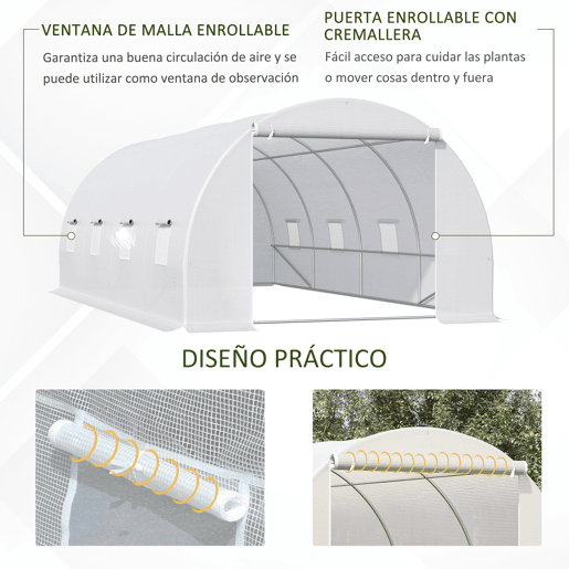 Outsunny Estufa de Túnel 6x3x2 m para Terraço com 8 Janelas, Porta com Fecho de Correr, Cobertura de Polietileno 140 gm² e Estrutura de Aço para Cultivo de Plantas e Legumes no Jardim - Branco Outsunny Estufa de Túnel 6x3x2 m para Terraço com 8 Janelas, Porta com Fecho de Correr, Cobertura de Polietileno 140 gm² e Estrutura de Aço para Cultivo de Plantas e Legumes no Jardim - Branco