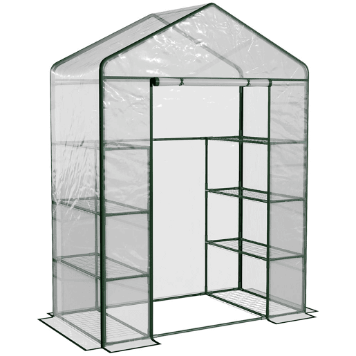 Outsunny Estufa de Jardim Estufa para Cultivo de Plantas com 8 Prateleiras Cobertura de PVC e Estrutura de Aço 143x73x195 cm Transparente e Verde
