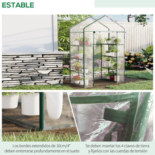 Outsunny Estufa de Jardim Estufa para Cultivo de Plantas com 8 Prateleiras Cobertura de PVC e Estrutura de Aço 143x73x195 cm Transparente e Verde