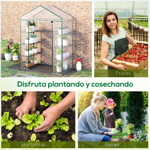 Outsunny Estufa de Jardim Estufa para Cultivo de Plantas com 8 Prateleiras Cobertura de PVC e Estrutura de Aço 143x73x195 cm Transparente e Verde