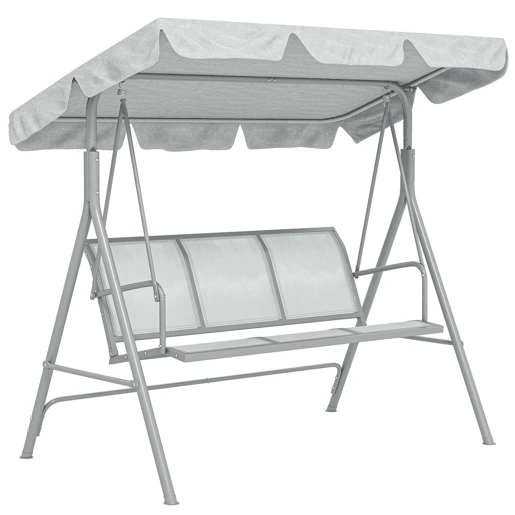 Outsunny Baloiço de Jardim Exterior de 3 Lugares com Toldo Ajustável, Encosto Respirável e Estrutura Metálica para Terraço e Varanda, Suporta até 240 kg, 171x108x154 cm, Cinzento