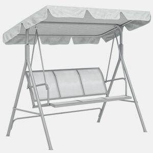 Outsunny Baloiço de Jardim Exterior de 3 Lugares com Toldo Ajustável, Encosto Respirável e Estrutura Metálica para Terraço e Varanda, Suporta até 240 kg, 171x108x154 cm, Cinzento